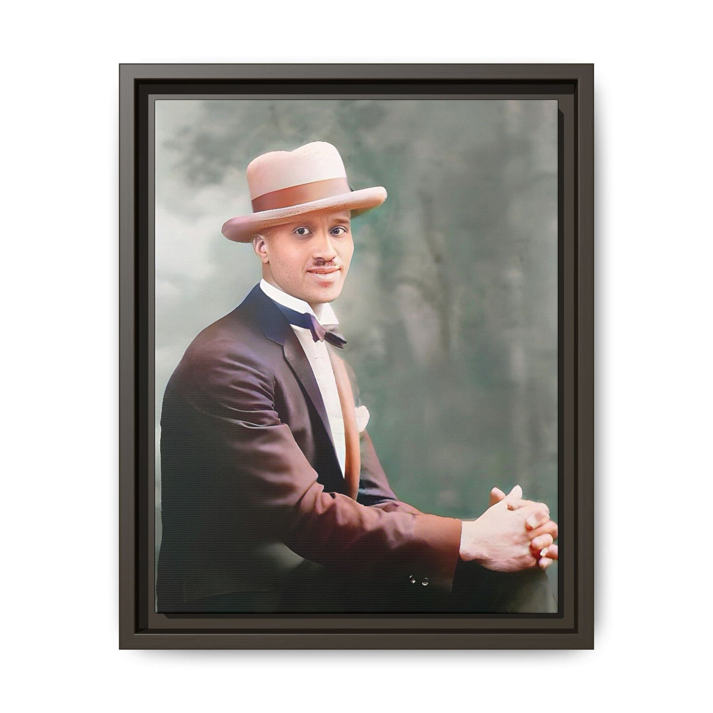 A restored portrait of Jamal from early 20th-century Harlem, dressed in a bow tie and felt hat. This framed matte canvas honors Black history, sophistication, and cultural excellence, perfect for vintage or historically inspired decor.