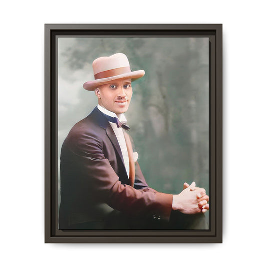 A restored portrait of Jamal from early 20th-century Harlem, dressed in a bow tie and felt hat. This framed matte canvas honors Black history, sophistication, and cultural excellence, perfect for vintage or historically inspired decor.