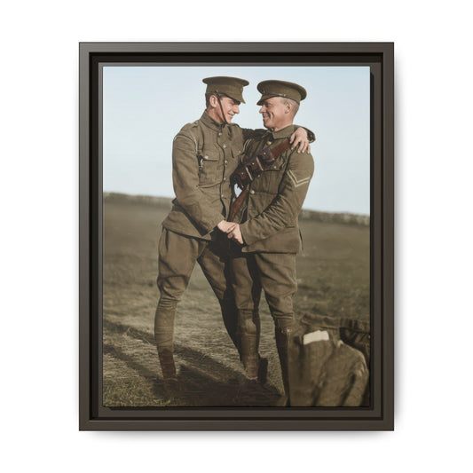 Historic outdoor portrait of two uniformed figures vintage wall art