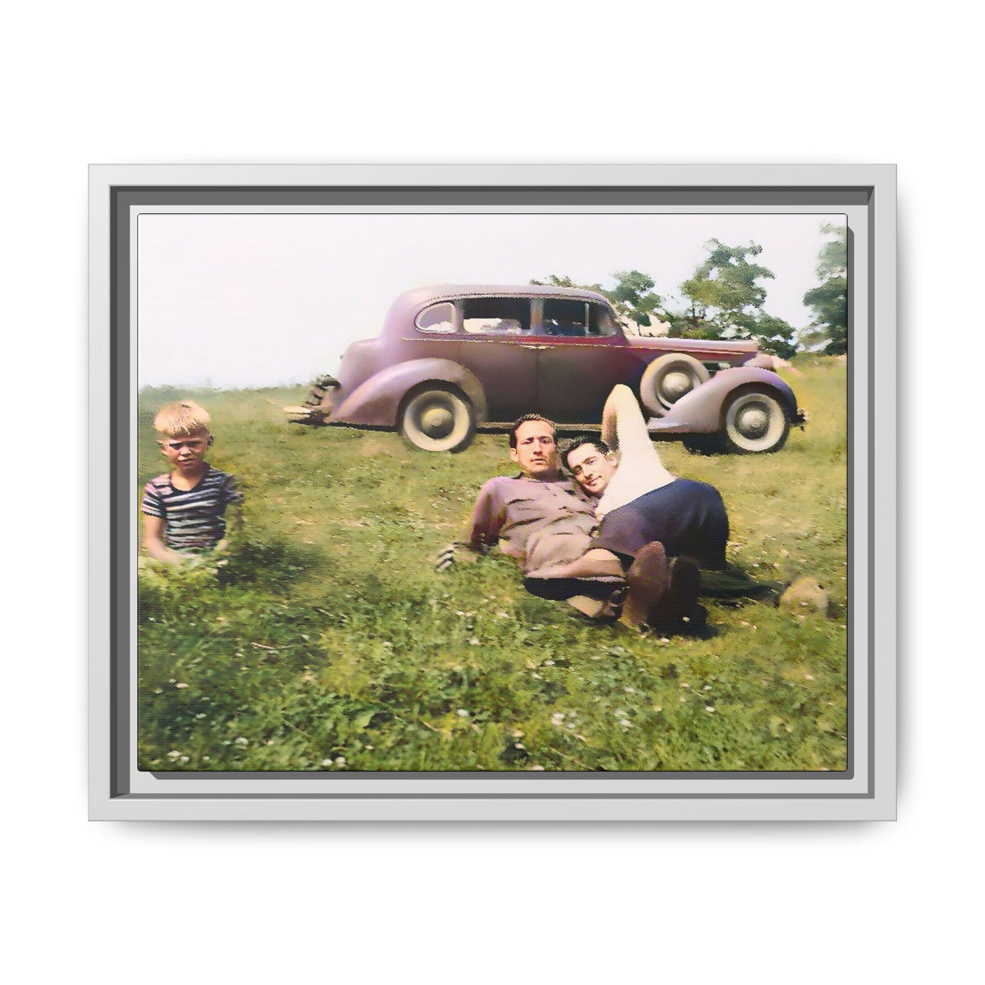 A vintage LGBTQ+ Fathers' Day portrait from Toms River, NJ. This framed matte canvas captures a tender moment of love, resilience, and family, making it a meaningful keepsake for collectors, history lovers, and those celebrating chosen family. Two Dads Vintage Photo