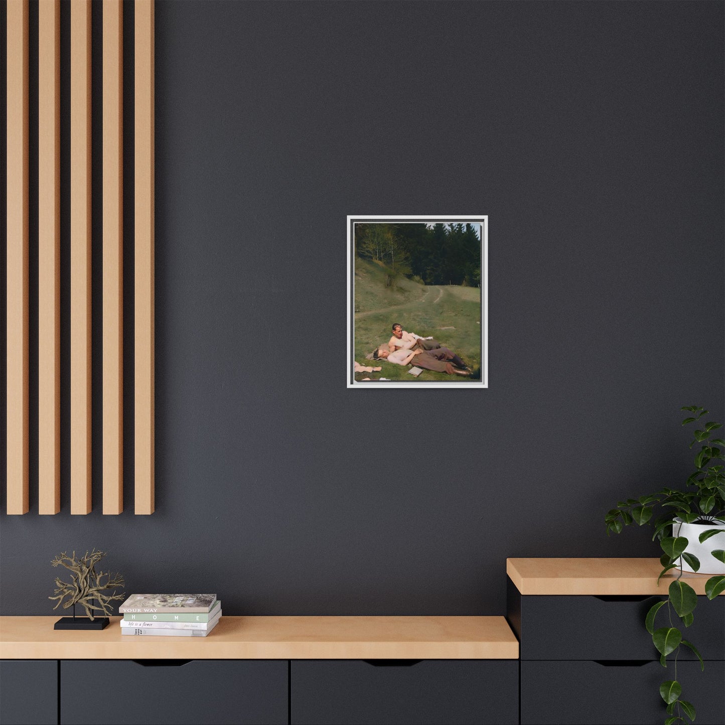 A framed vintage portrait on matte canvas featuring Anthony and Claude in the Belluno Dolomites, capturing nature, serenity, and timeless connection. Gay Couple, LGBTQ Soldiers