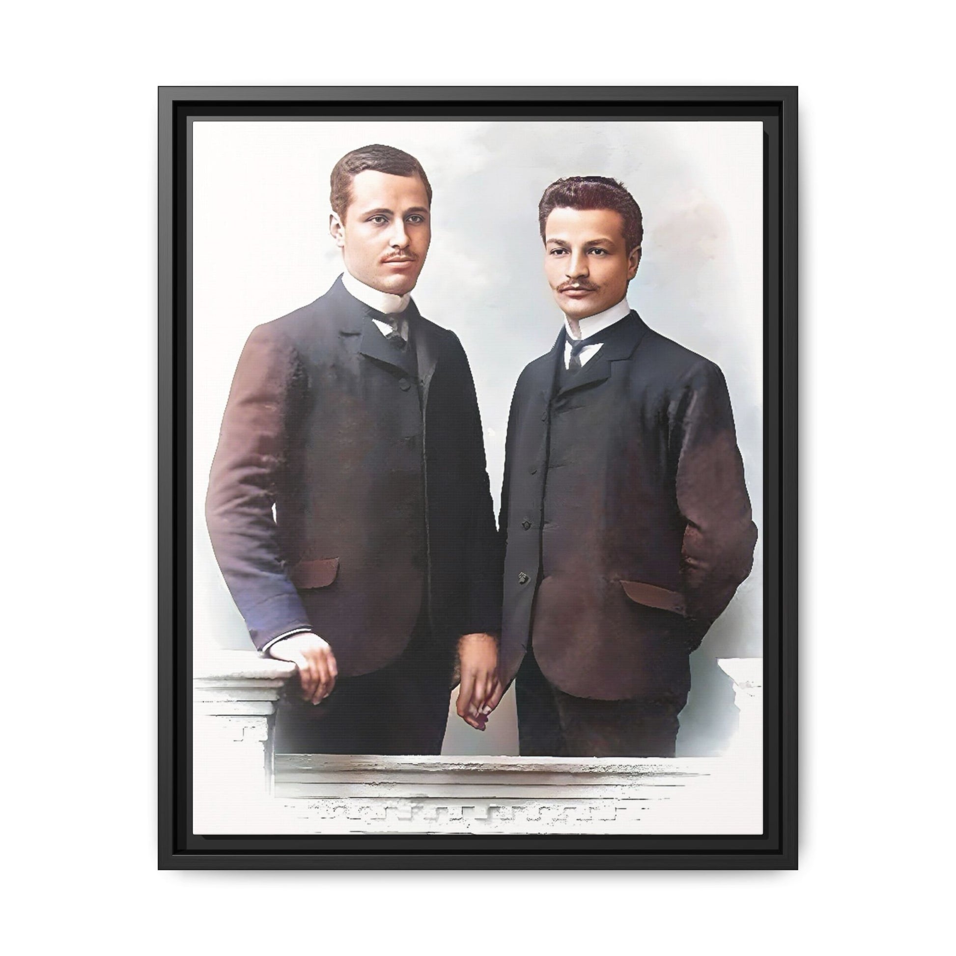 A restored vintage portrait of Asen & Gavril in Plovdiv, Bulgaria. This framed matte canvas honors LGBTQ+ history, timeless love, and European heritage. Gay Couple