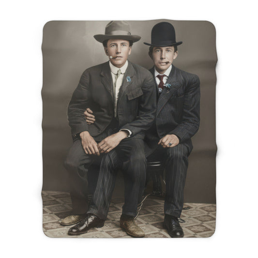 Cozy fleece throw with restored historical menswear portrait and studio styling