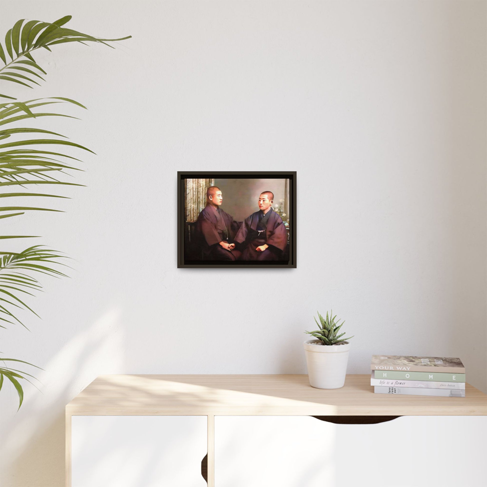 A vintage portrait of Hiroto & Atsushi in Kyoto, Japan. This framed matte canvas celebrates LGBTQ+ love, cultural heritage, and timeless elegance, making it a unique and meaningful art piece for collectors and history enthusiasts. Gay Couple