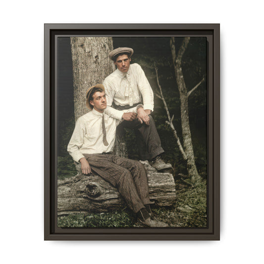 Early 20th century outdoor companion photograph with natural forest backdrop
