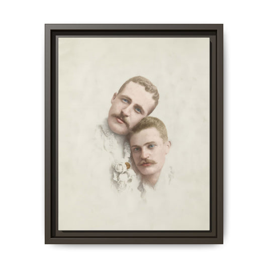Historical paired portrait with two men’s faces arranged closely against a pale background