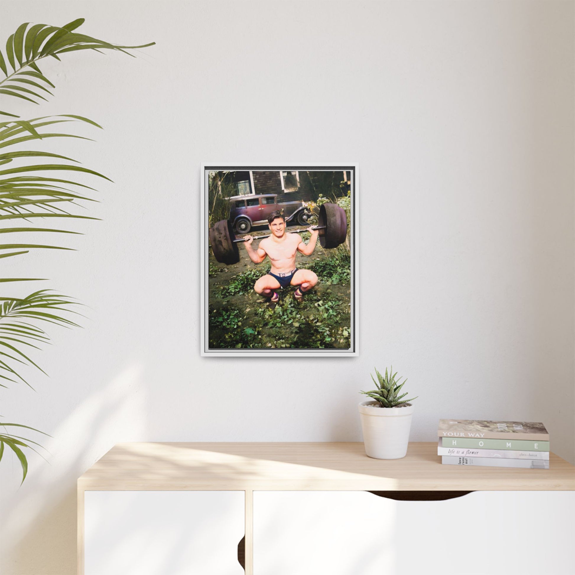 A restored 1934 vintage portrait of Wayne in Lake Forest, Illinois. This framed matte canvas captures strength, charm, and small-town American heritage. Gay Body Builder