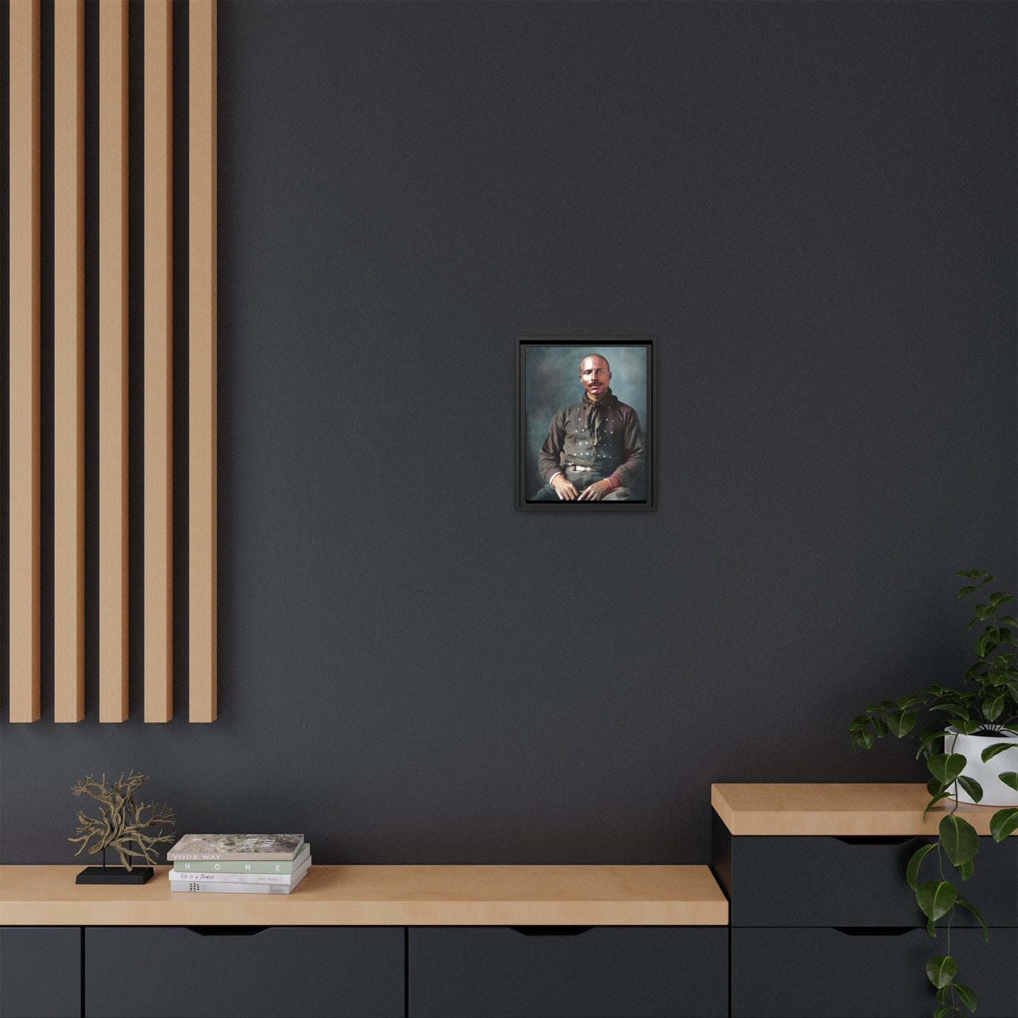A vintage Western portrait of Jorge, capturing the rugged charm of the Old West in Mesa, Arizona. This framed matte canvas showcases resilience and classic cowboy style, perfect for rustic, Western, or Americana-inspired decor. Hispanic Latino