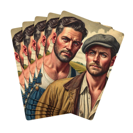 Missing Grant Series Poker Cards featuring two farmhands in a vintage Americana setting, reclaiming LGBTQ+ history.