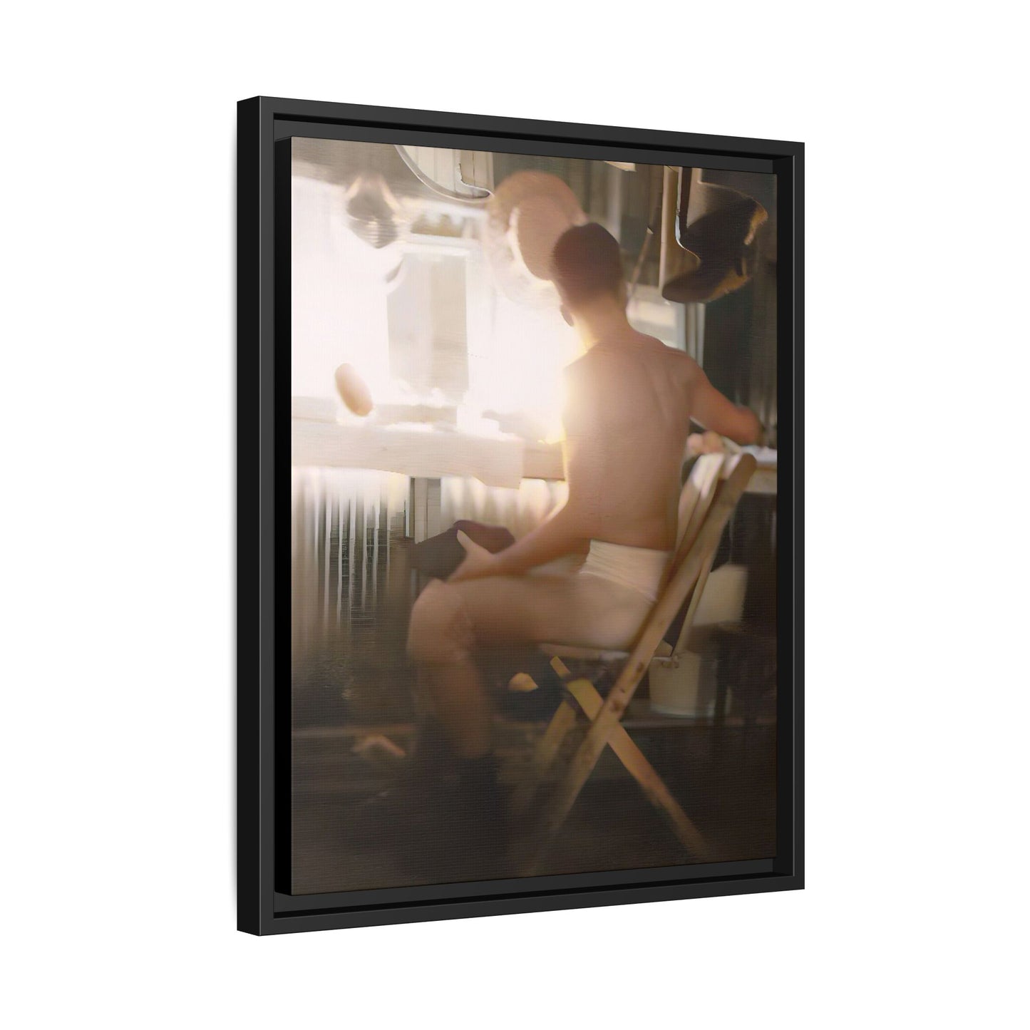 A vintage Hollywood portrait of Hugh in a backstage dressing room. This framed canvas print captures the elegance and mystique of old Hollywood, making it the perfect cinematic decor for film lovers and vintage photography collectors.