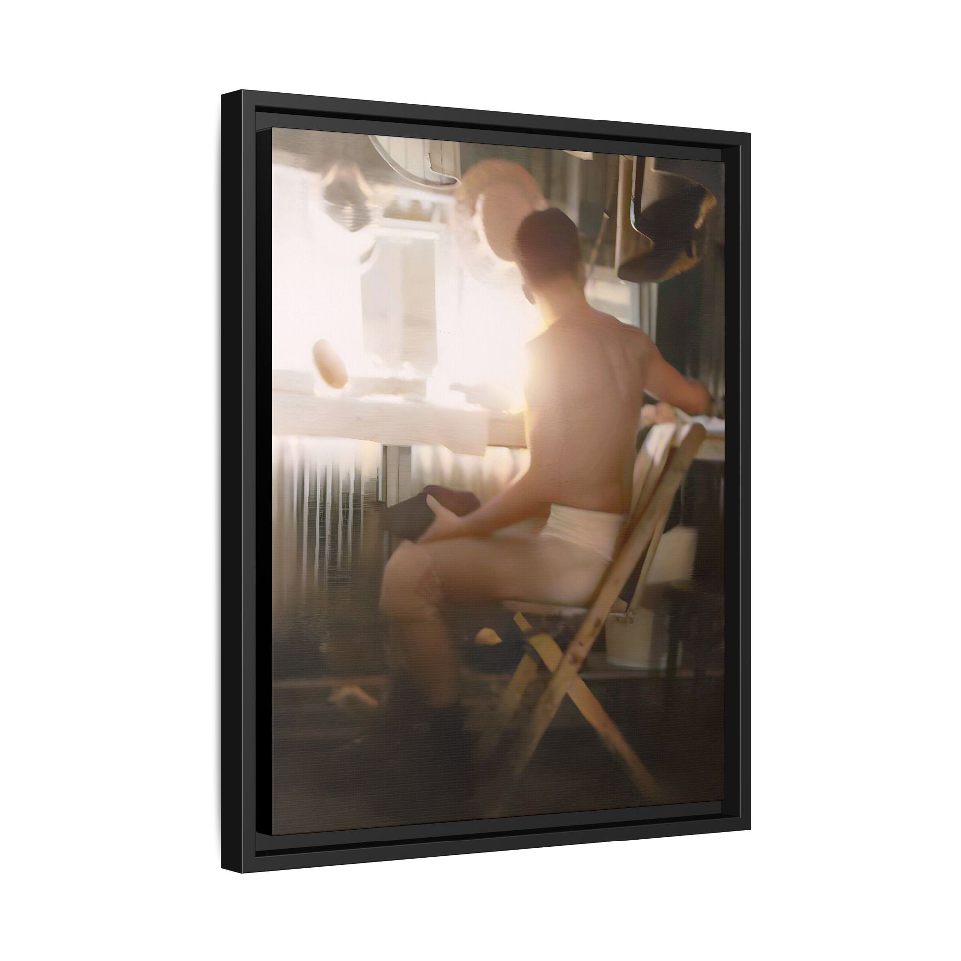 A vintage Hollywood portrait of Hugh in a backstage dressing room. This framed canvas print captures the elegance and mystique of old Hollywood, making it the perfect cinematic decor for film lovers and vintage photography collectors.