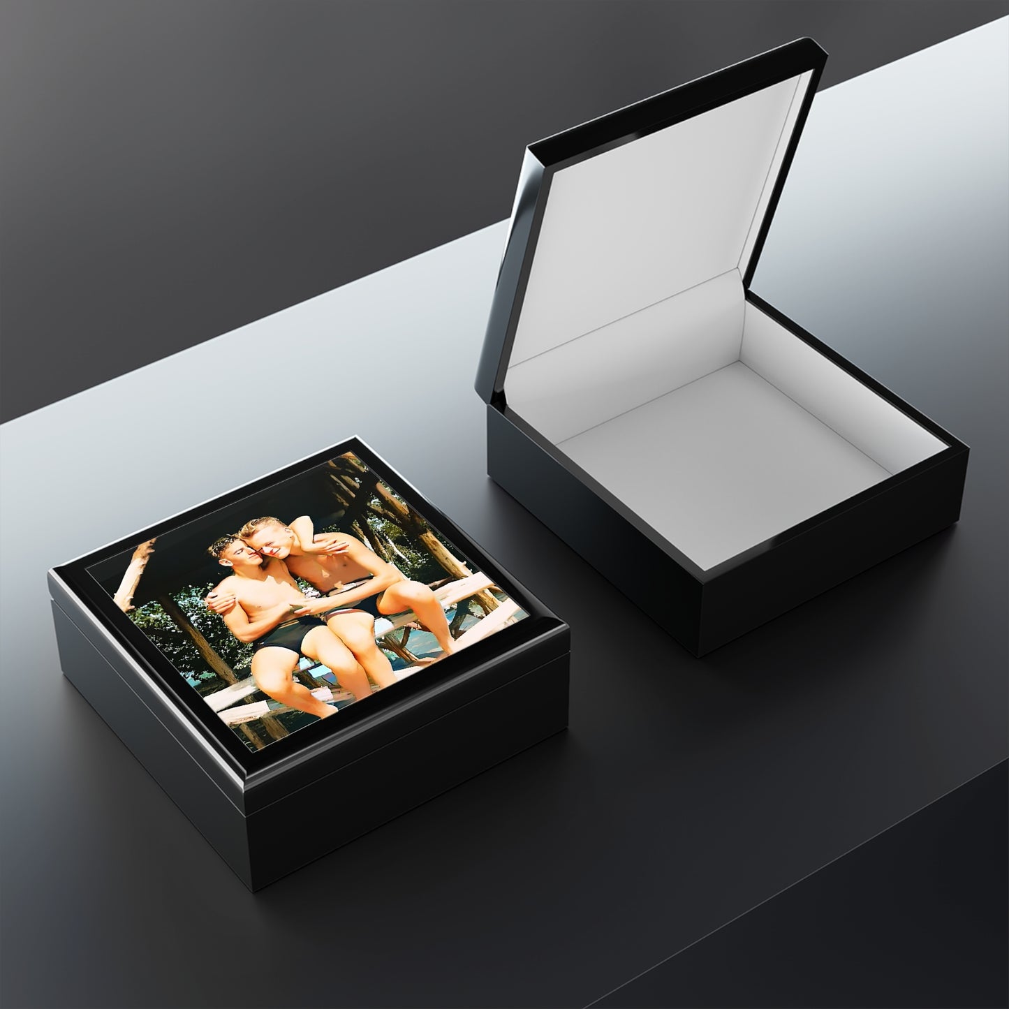 nager 012 | Keepsake Box Vintage Gay Couple Swim Suit Hawaii Affectionate Men Male Gay Pride Queer