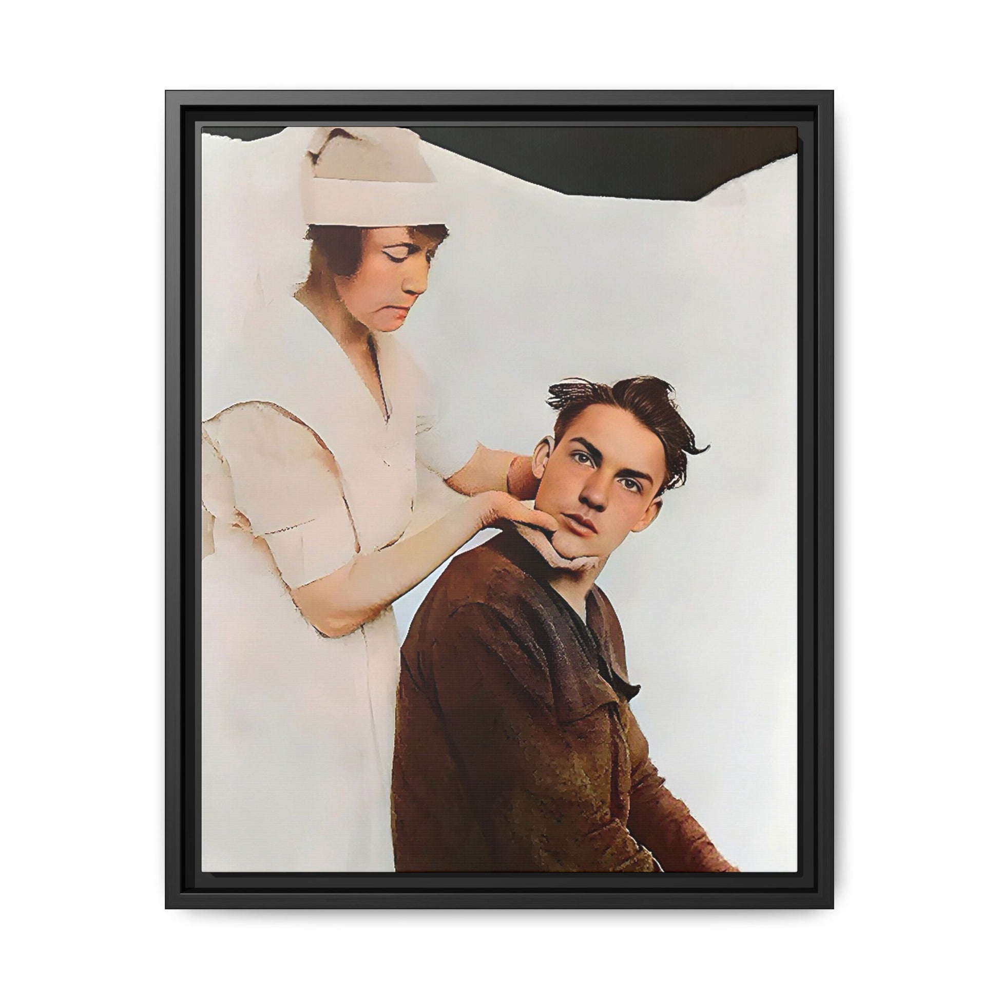 A restored vintage portrait of Dillion in Salt Lake City, Utah. This framed matte canvas captures human connection, care, and resilience. Gay Conversion Therapy