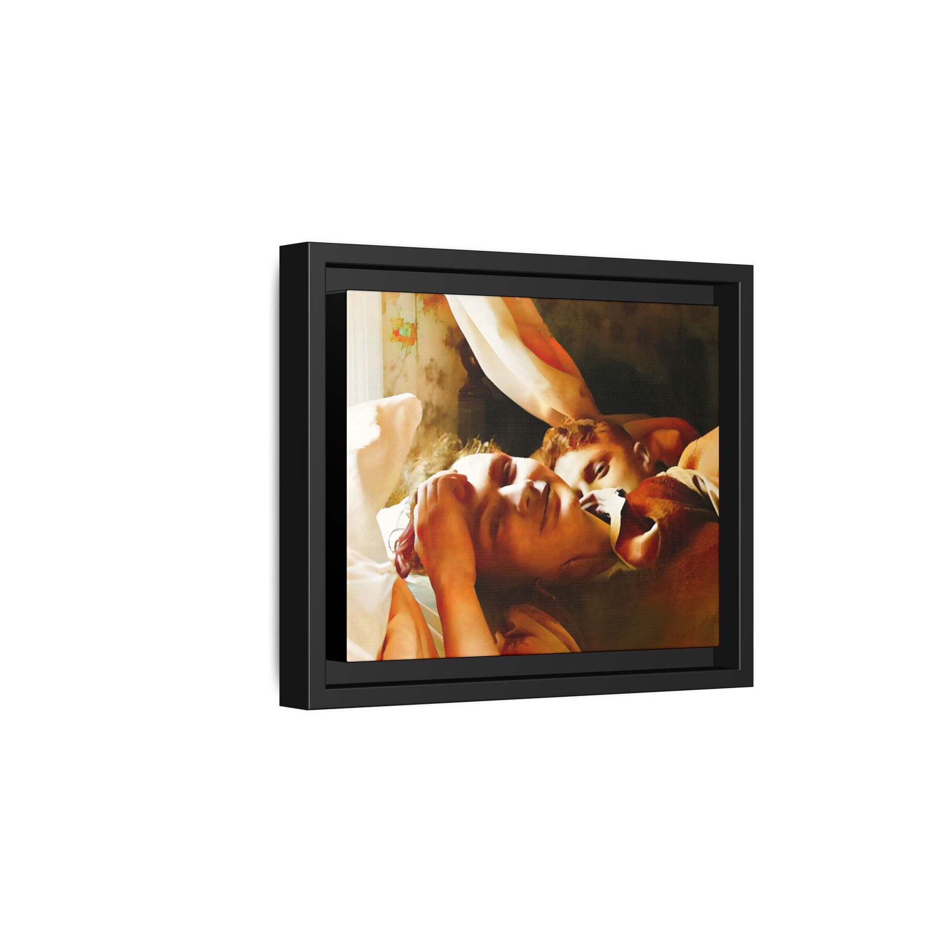 A heartwarming vintage portrait of Edwin and Floyd in Burlington, Vermont. This framed canvas print captures a quiet moment of LGBTQ+ love and intimacy, perfect for home decor, collectors, or as a sentimental gift celebrating timeless affection.