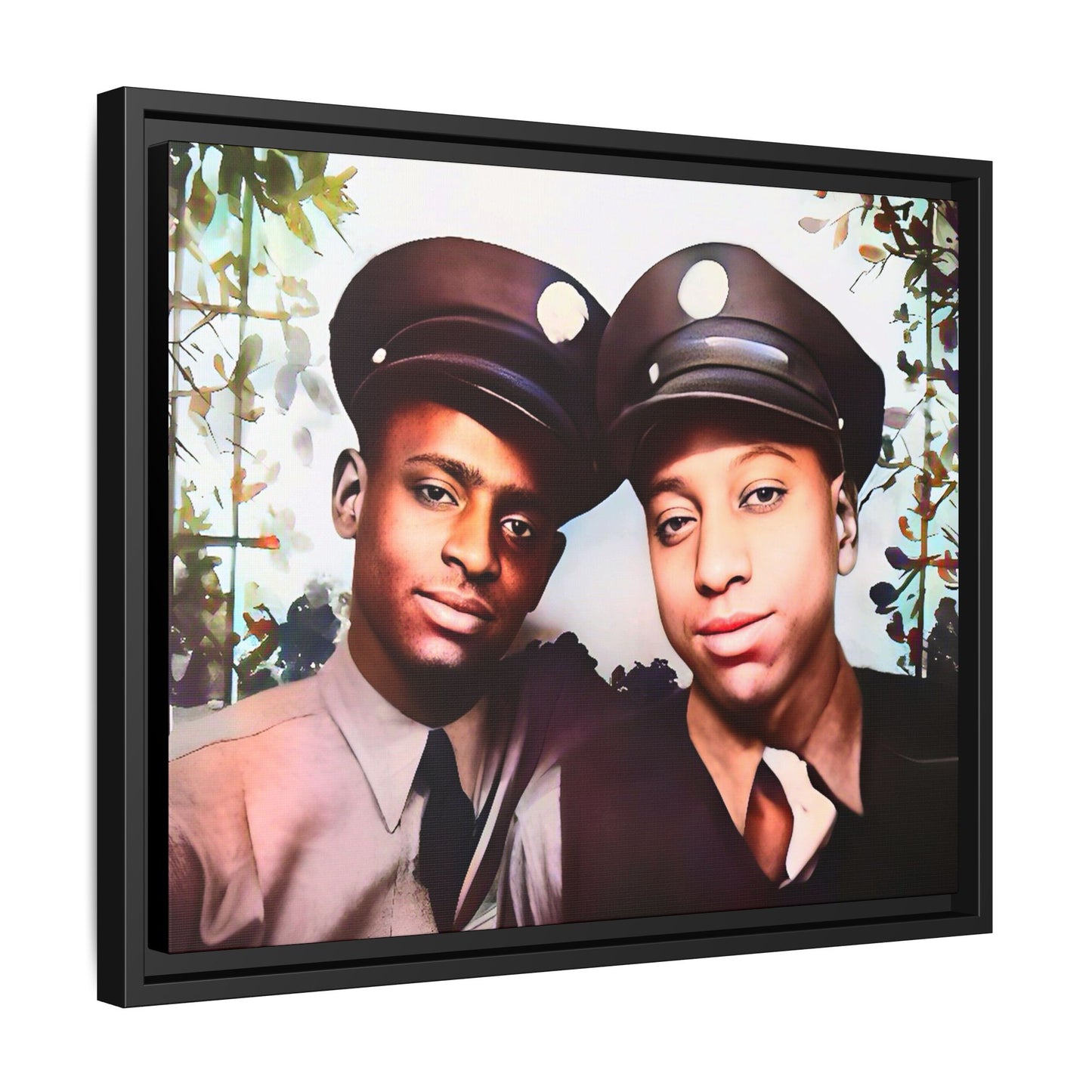 Vintage portrait of Deion & Marcus in Lexington, KY. Framed matte canvas celebrating African-American LGBTQ+ history, showcasing unity and timeless love. Perfect for collectors, art enthusiasts, and those honoring diversity and inclusion through decor.