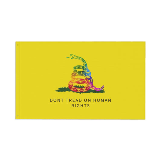 Rainbow “Don’t Tread on Human Rights” Flag – LGBTQ+ Gadsden Protest Banner | 3x5 Double-Sided