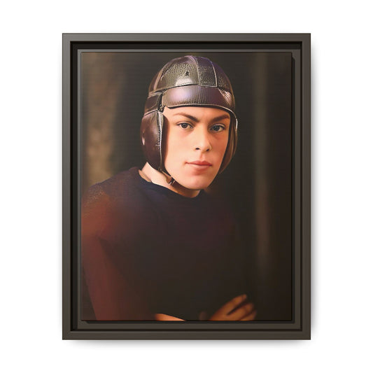 A vintage portrait of Andrew, a football player from Lincoln, Nebraska, in a classic leather helmet. This framed matte canvas print captures the grit and determination of early 20th-century sports, perfect for football fans and vintage art collectors.