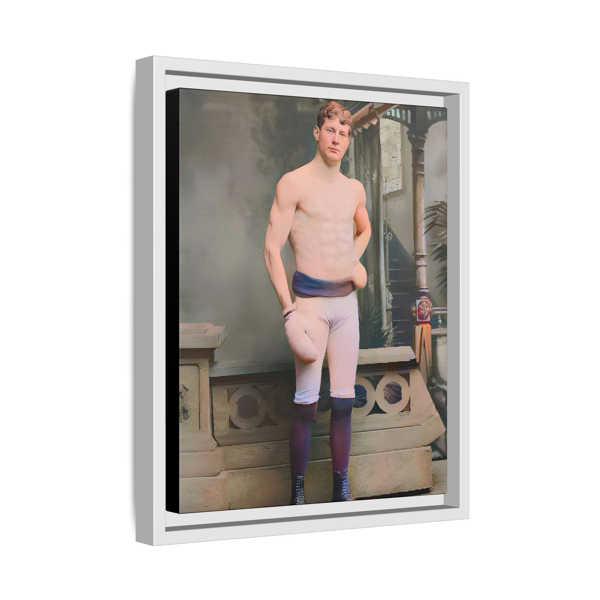A striking vintage portrait of Otto, a historic Manhattan boxer in gloves and stance. This framed matte canvas print is ideal for boxing fans, sports history lovers, and collectors of retro athletic decor.