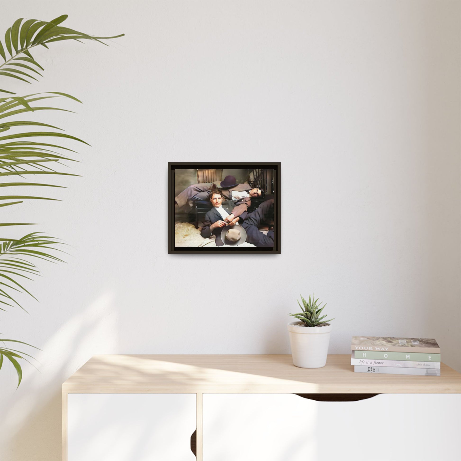 A vintage portrait of Victor & Benjamin in Madison, Wisconsin. This framed matte canvas captures LGBTQ+ history, love, and deep connection, making it a meaningful and timeless addition to any collection or home decor. Gay Couple