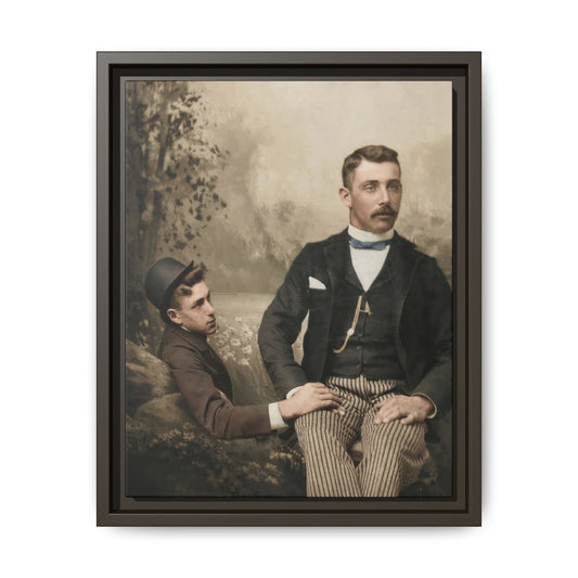Historical companion portrait showing a seated man in formal dress and a reclining man in dark clothing in a studio setting