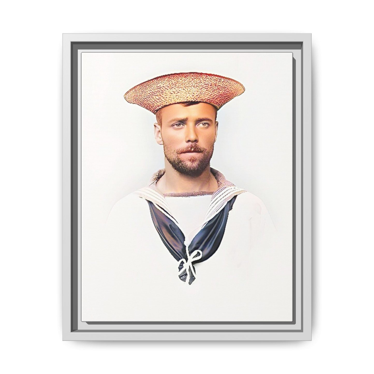 A restored vintage portrait of Elijah, a British sailor in Weihaiwei, China. This framed matte canvas honors naval history, tradition, and duty.