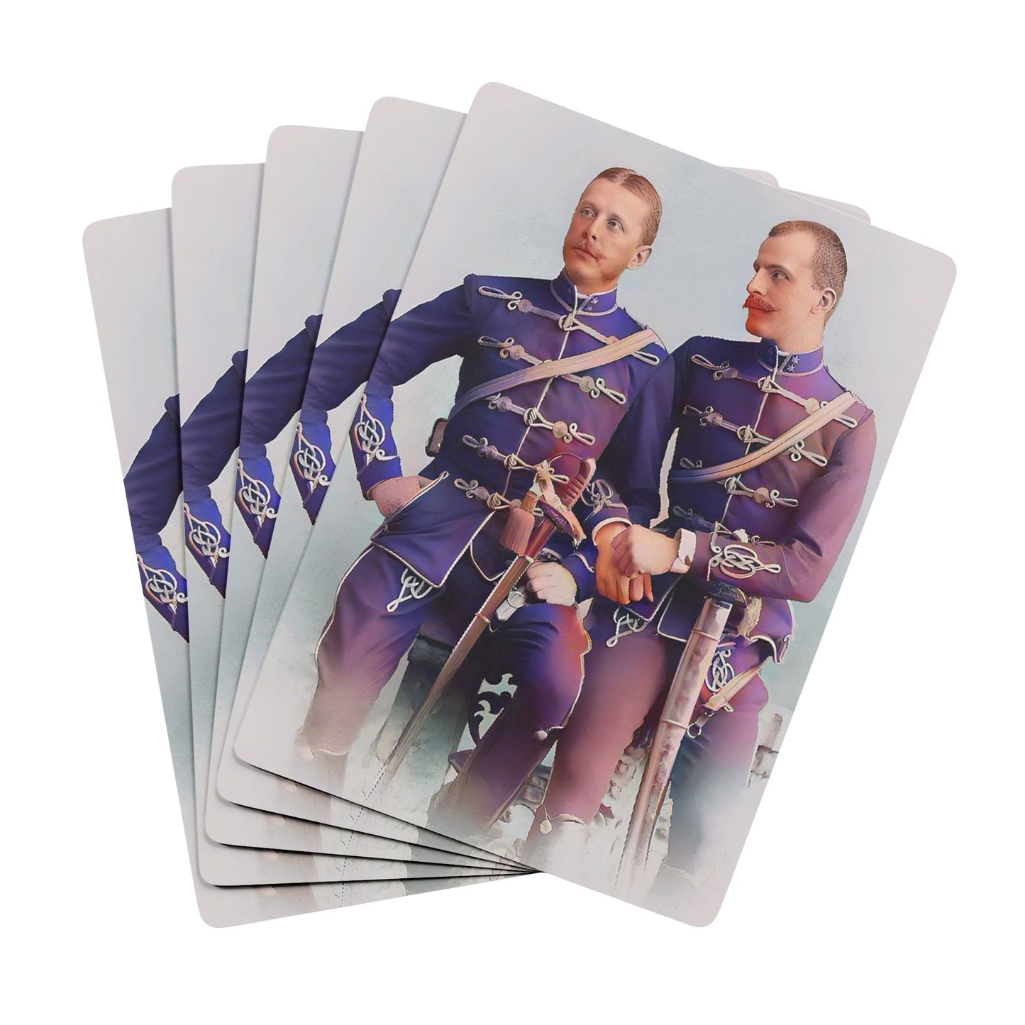 Vintage photo of two military officers in regal uniforms, their hands subtly intertwined, symbolizing Queer love and resilience.