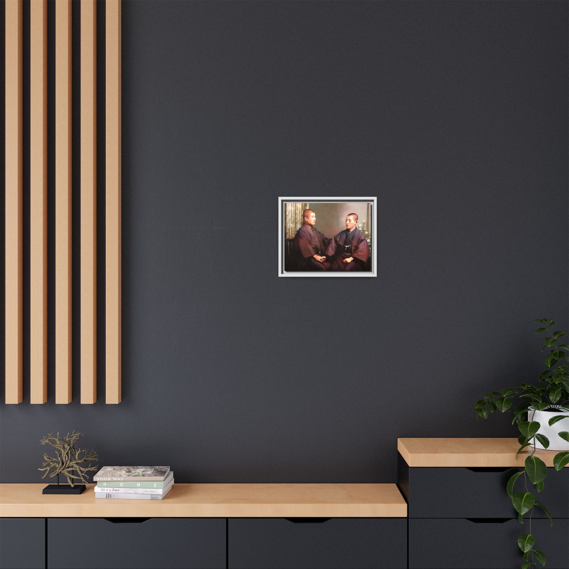 A vintage portrait of Hiroto & Atsushi in Kyoto, Japan. This framed matte canvas celebrates LGBTQ+ love, cultural heritage, and timeless elegance, making it a unique and meaningful art piece for collectors and history enthusiasts. Gay Couple