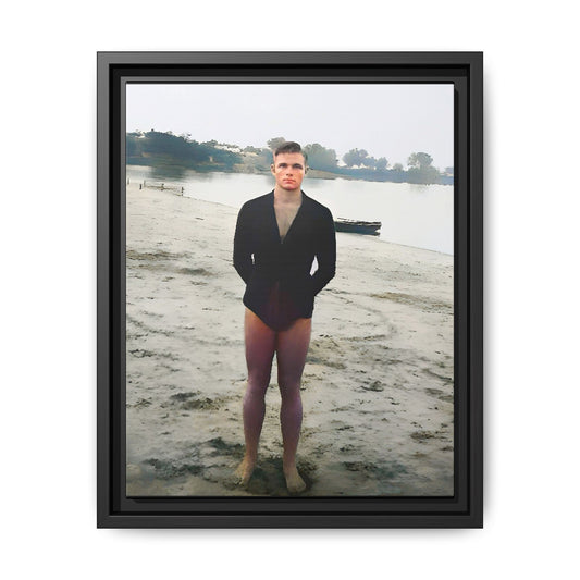 A framed vintage lake portrait on matte canvas featuring Ben at Lake Chicot, Arkansas, capturing solitude, nature, and timeless reflection.