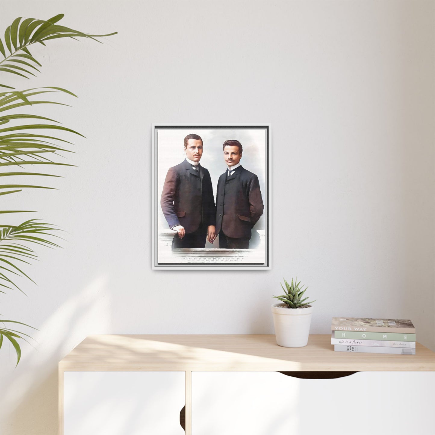 A restored vintage portrait of Asen & Gavril in Plovdiv, Bulgaria. This framed matte canvas honors LGBTQ+ history, timeless love, and European heritage. Gay Couple