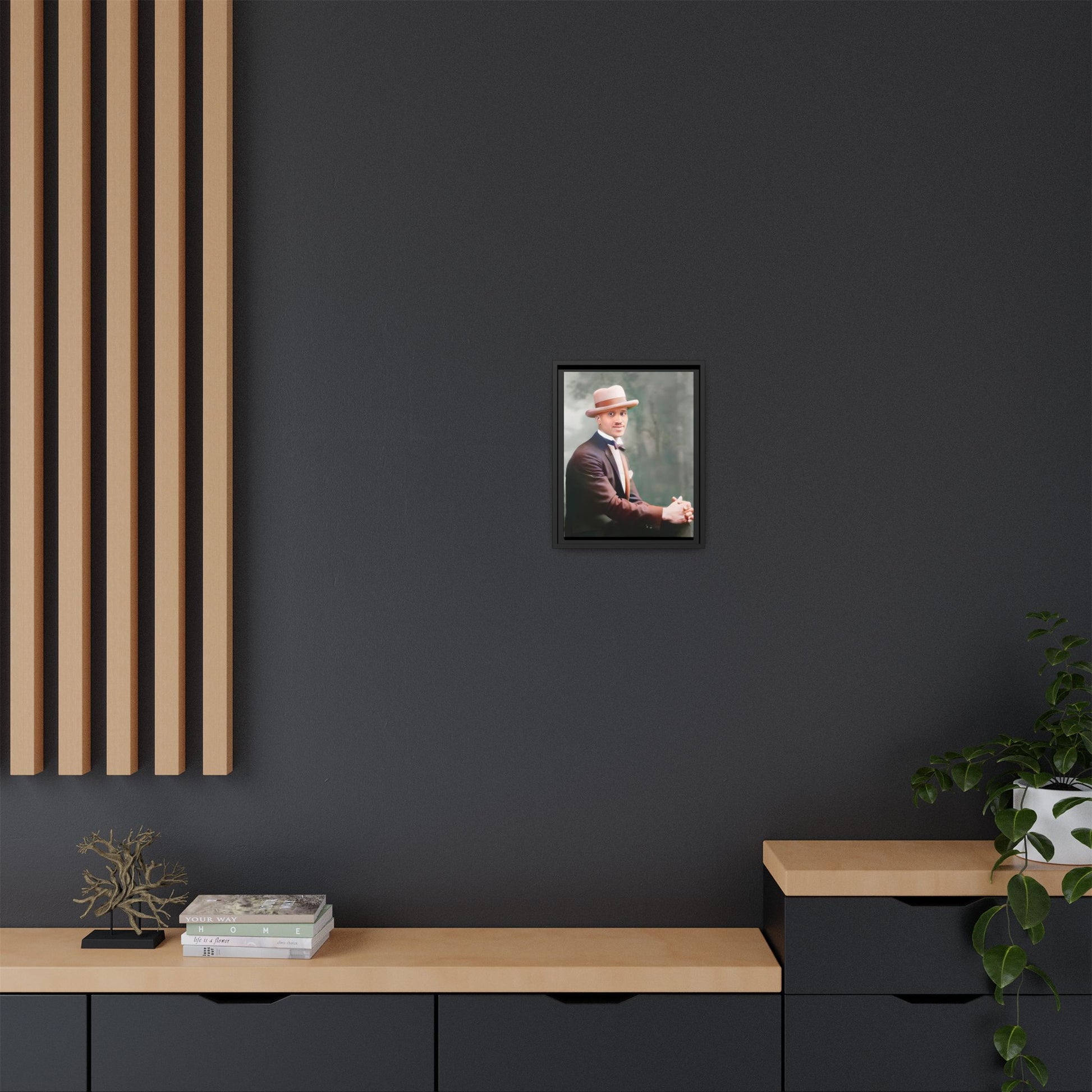 A restored portrait of Jamal from early 20th-century Harlem, dressed in a bow tie and felt hat. This framed matte canvas honors Black history, sophistication, and cultural excellence, perfect for vintage or historically inspired decor.