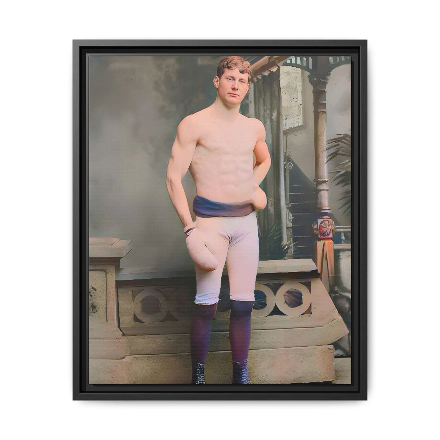 A striking vintage portrait of Otto, a historic Manhattan boxer in gloves and stance. This framed matte canvas print is ideal for boxing fans, sports history lovers, and collectors of retro athletic decor.