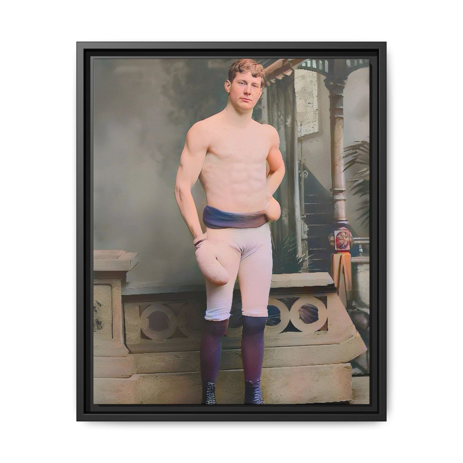 A striking vintage portrait of Otto, a historic Manhattan boxer in gloves and stance. This framed matte canvas print is ideal for boxing fans, sports history lovers, and collectors of retro athletic decor.