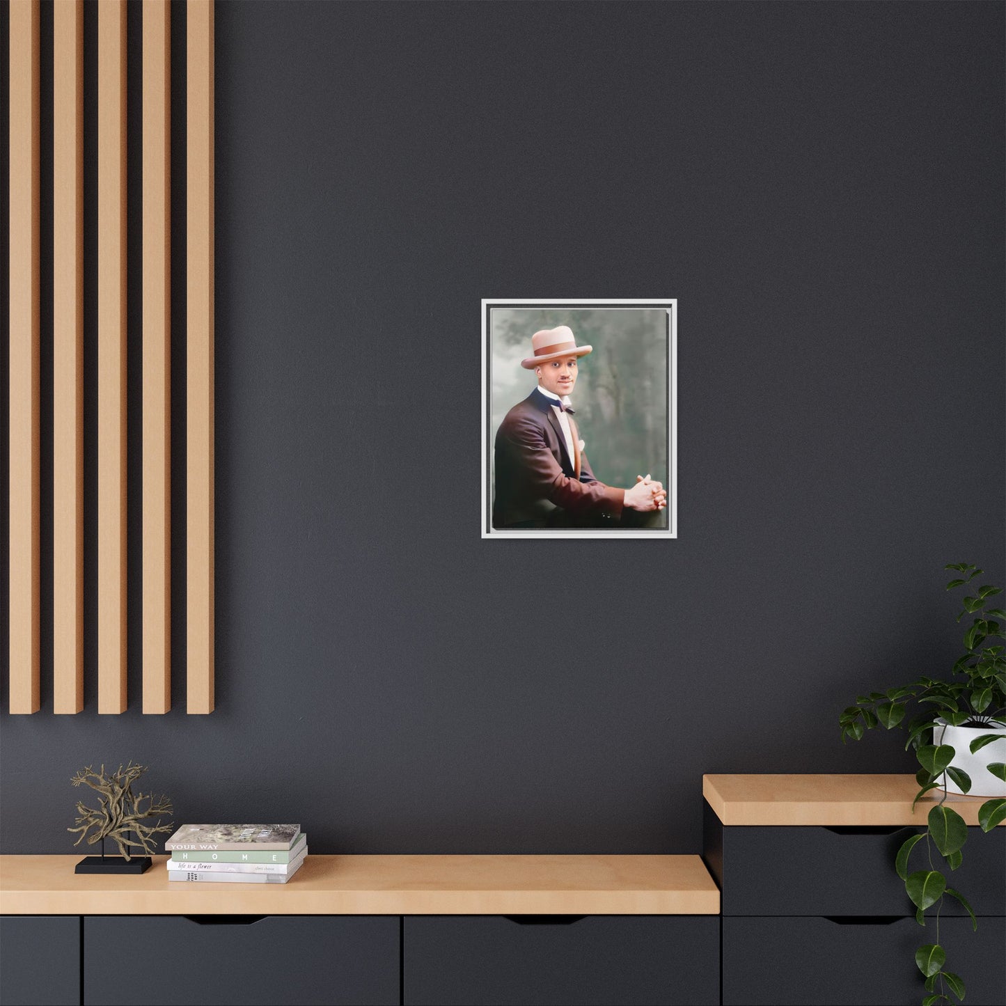 A restored portrait of Jamal from early 20th-century Harlem, dressed in a bow tie and felt hat. This framed matte canvas honors Black history, sophistication, and cultural excellence, perfect for vintage or historically inspired decor.
