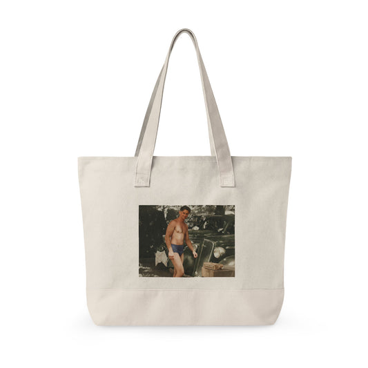 Restored vintage swim portrait with automobile tote bag