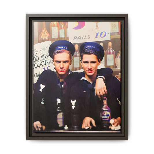 A restored vintage naval portrait of Leo & Vincent, two sailors at Norfolk Naval Station. This framed matte canvas captures LGBTQ+ history, camaraderie, and resilience in a timeless moment. Gay Couple