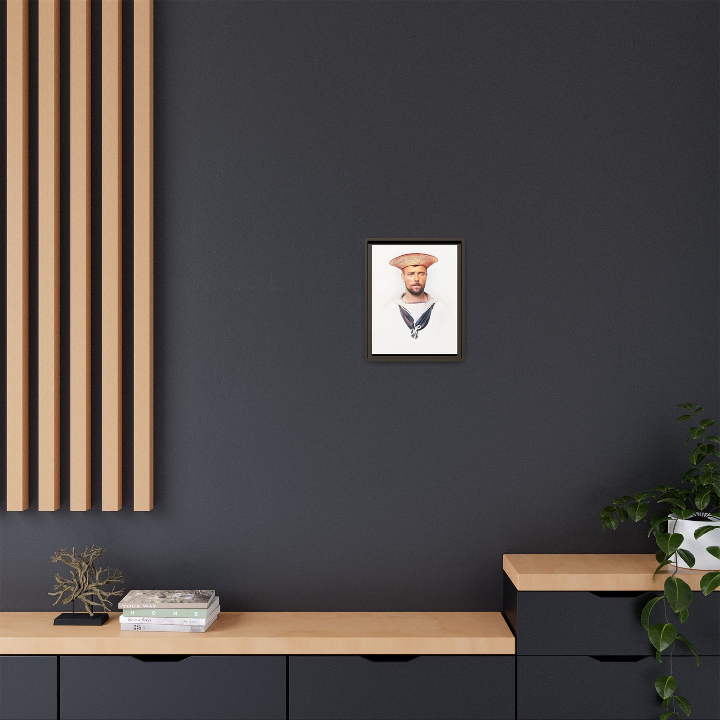A restored vintage portrait of Elijah, a British sailor in Weihaiwei, China. This framed matte canvas honors naval history, tradition, and duty.