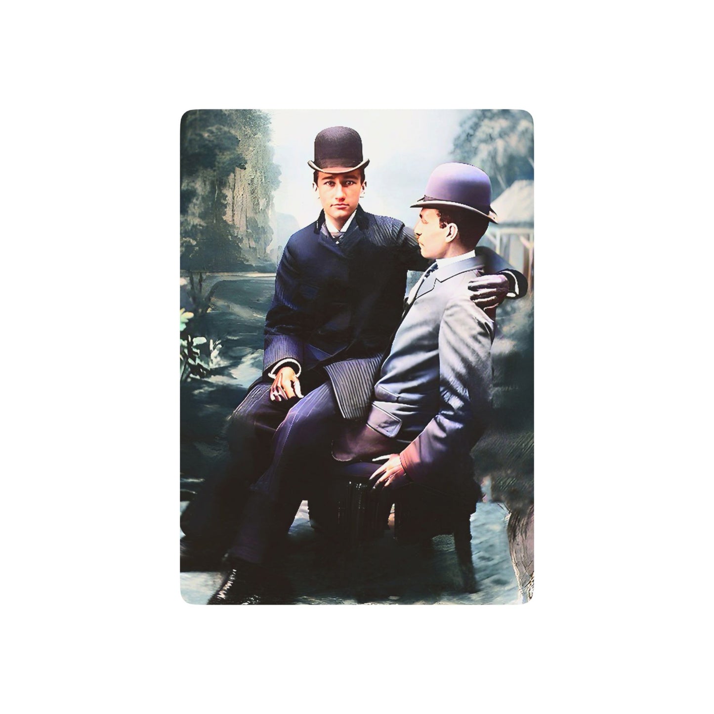 Vintage photo of two men in 19th-century Dublin, one seated on the other’s lap, symbolizing hidden Queer love.