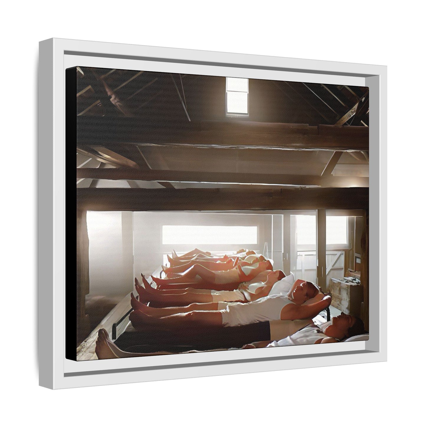 A vintage restored and colorized photo capturing young US Army recruits resting inside the barracks at Fort Leavenworth, Kansas. The restored image highlights discipline, camaraderie, and military life, making it a timeless piece of history.