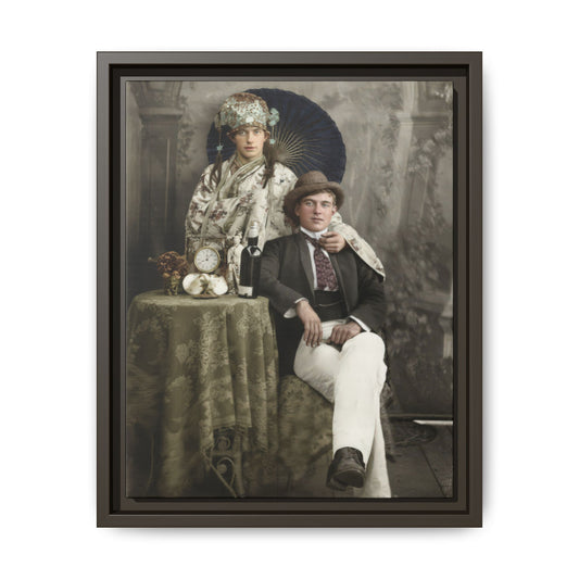 2. historical studio portrait with parasol and decorative props vintage wall art