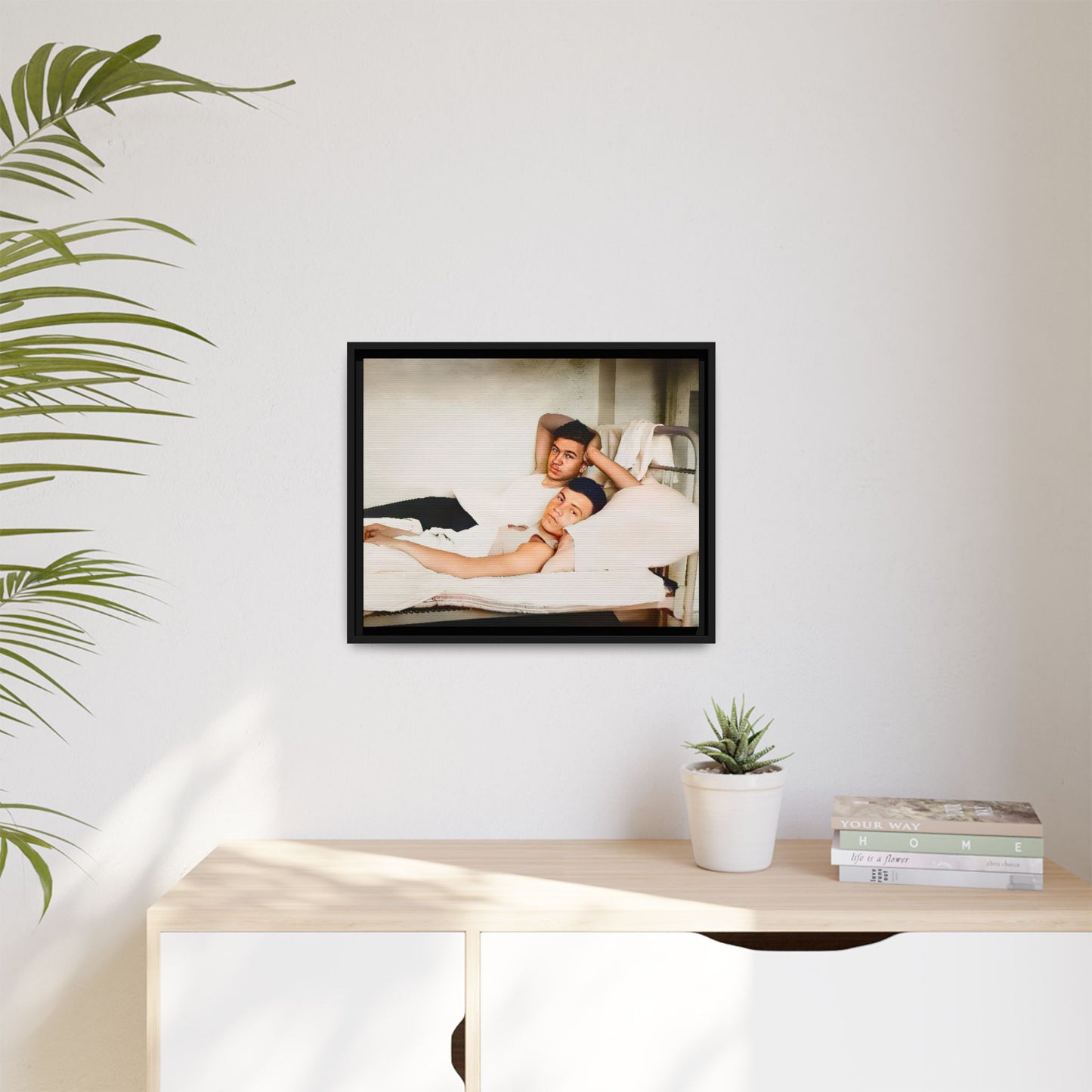 A vintage Gay couple portrait of Vernon & Jesse in Portland, Maine. This framed canvas print captures an intimate and heartfelt moment, making it a timeless addition to any home decor or a meaningful gift celebrating love and history.
