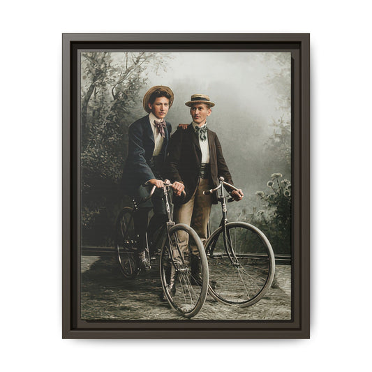 Restored 1890s cycling portrait reproduced as framed matte canvas wall art
