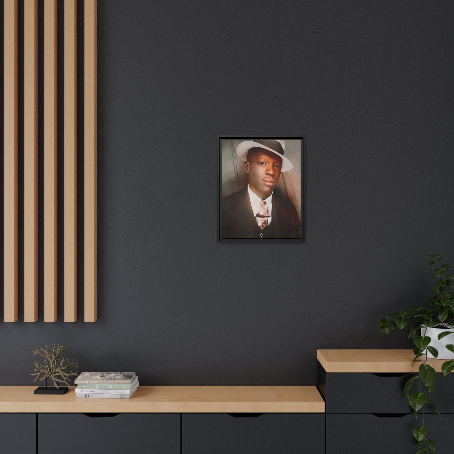 A framed vintage portrait on matte canvas featuring Louis in Meridian, Mississippi, capturing timeless elegance and classic sophistication. African-American Male Photo Booth