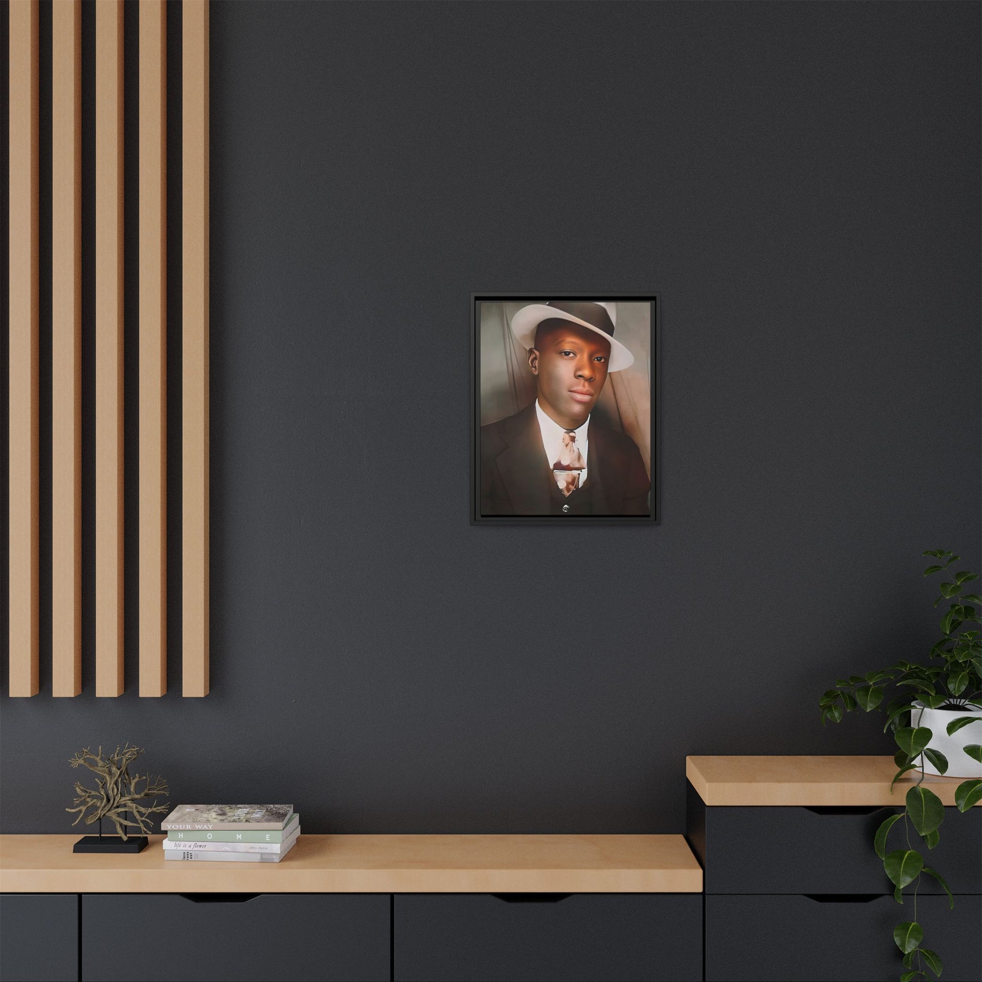 A framed vintage portrait on matte canvas featuring Louis in Meridian, Mississippi, capturing timeless elegance and classic sophistication. African-American Male Photo Booth