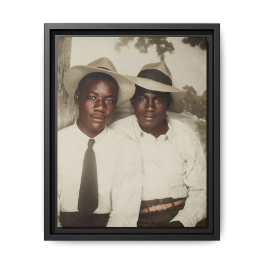 Early 20th century double portrait vintage photograph framed canvas