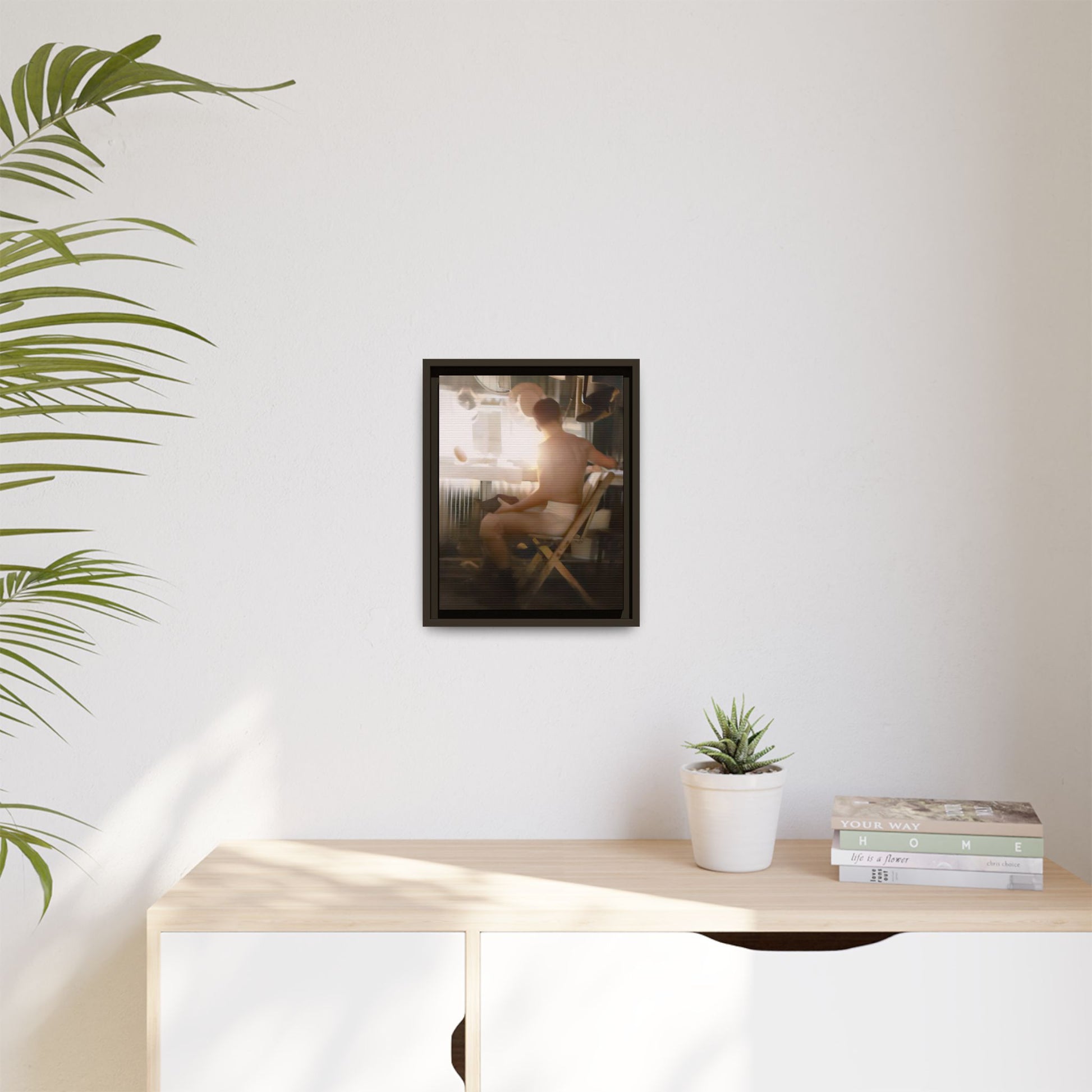 A vintage Hollywood portrait of Hugh in a backstage dressing room. This framed canvas print captures the elegance and mystique of old Hollywood, making it the perfect cinematic decor for film lovers and vintage photography collectors.