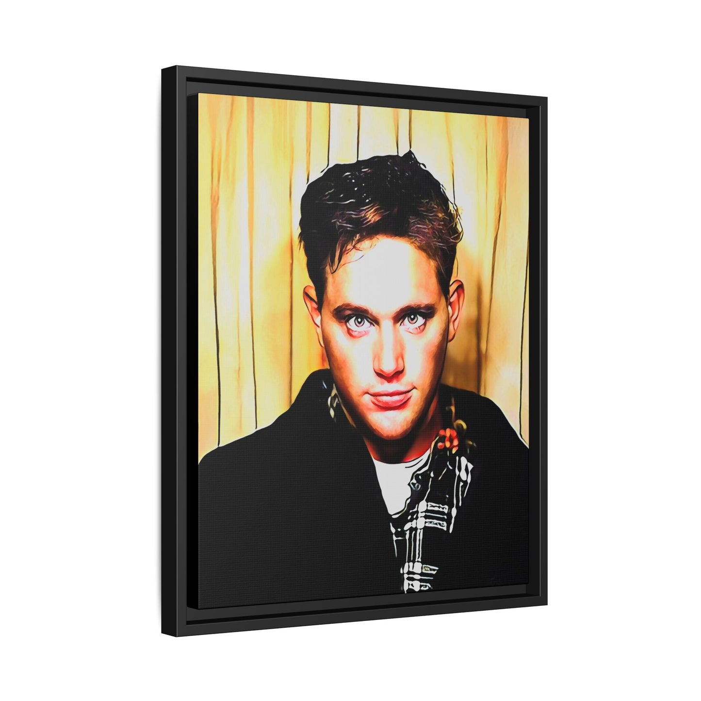 A nostalgic 90s photo booth portrait of Jake at Deadwood Bar, Iowa City. This framed matte canvas print captures quiet reflection, vintage charm, and raw authenticity, making it a striking statement piece for lovers of retro photography and moody decor.