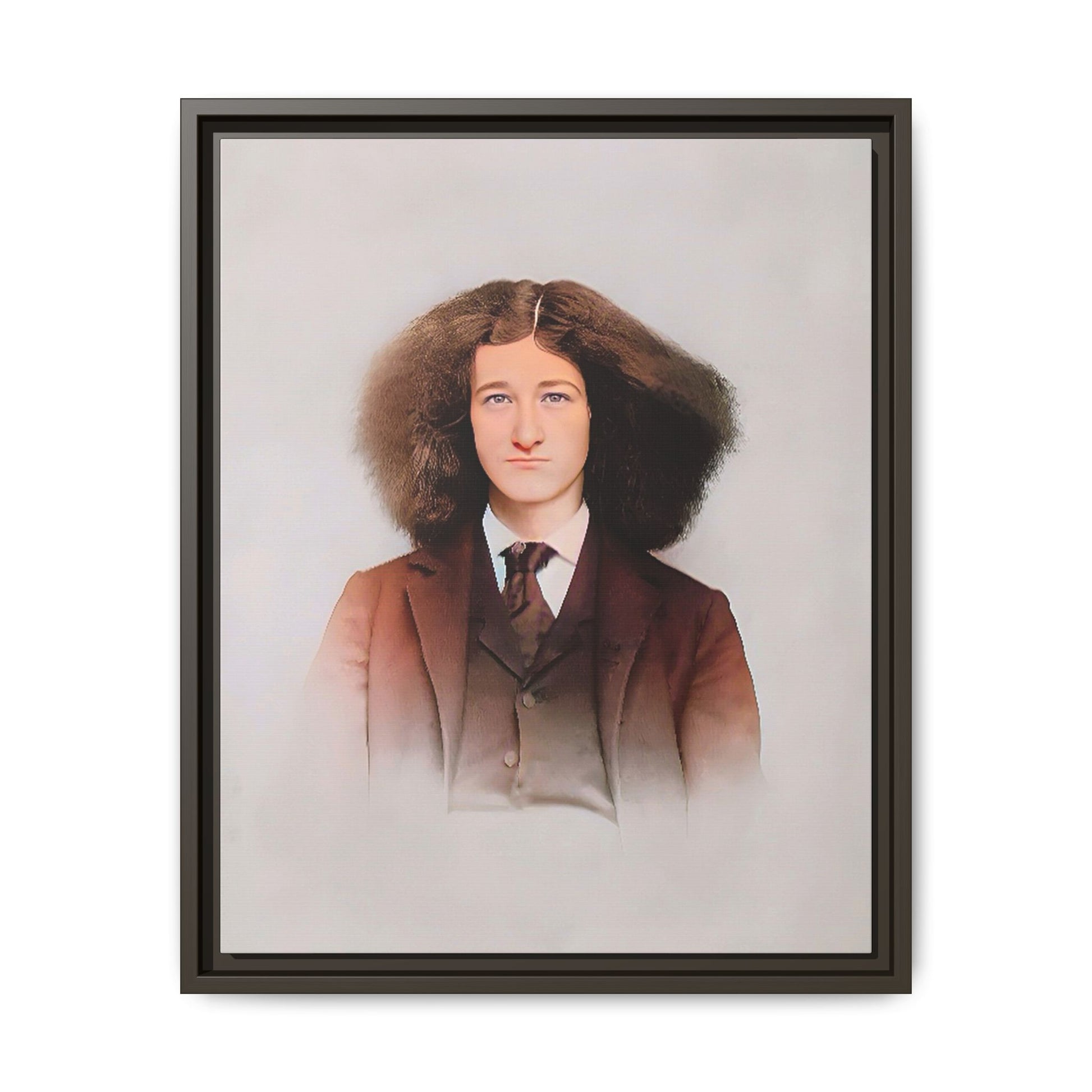 A framed vintage portrait on matte canvas featuring Theo in Eden Mills, Vermont, capturing confidence, identity, and timeless elegance. Trans Man LGBTQ