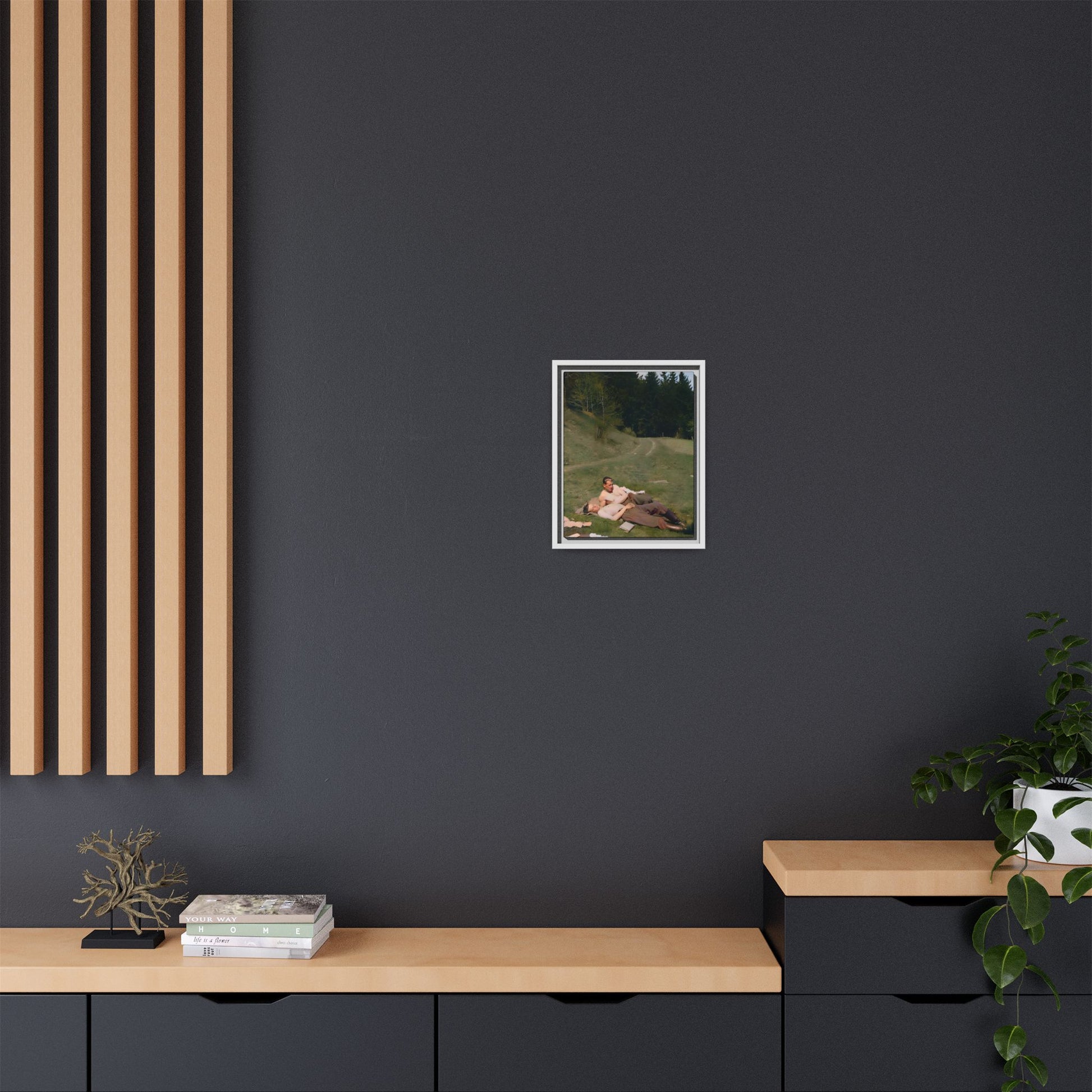 A framed vintage portrait on matte canvas featuring Anthony and Claude in the Belluno Dolomites, capturing nature, serenity, and timeless connection. Gay Couple, LGBTQ Soldiers