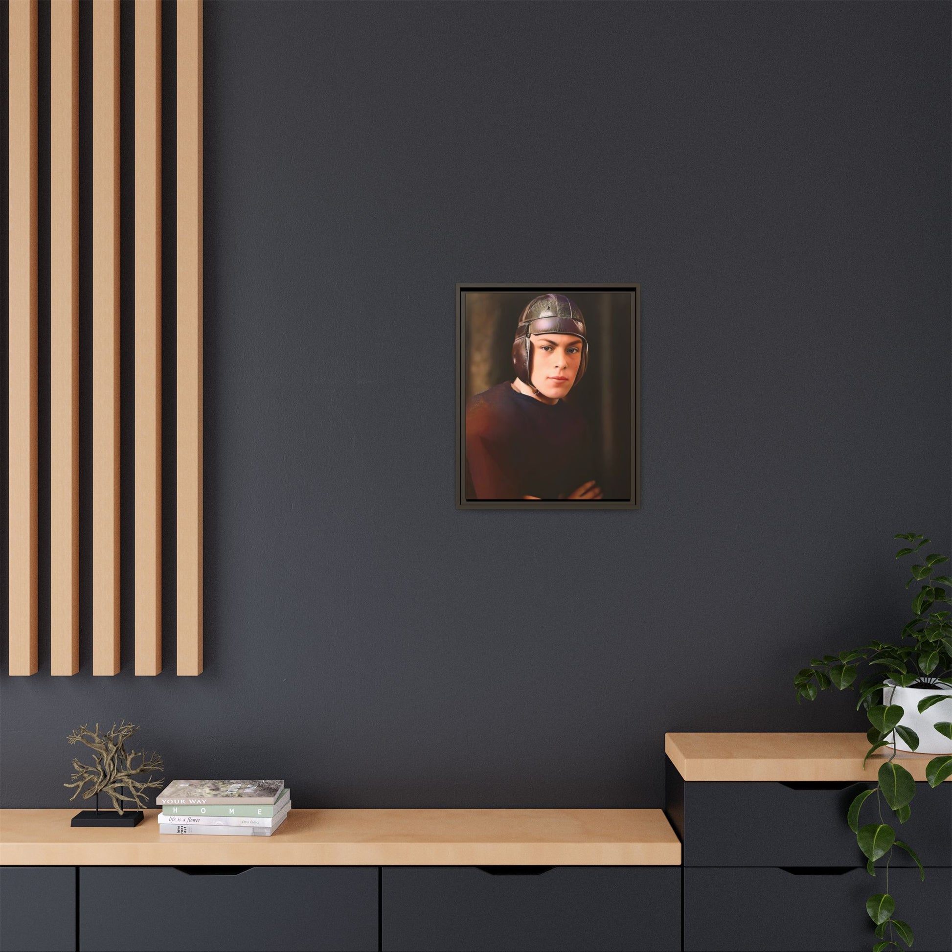 A vintage portrait of Andrew, a football player from Lincoln, Nebraska, in a classic leather helmet. This framed matte canvas print captures the grit and determination of early 20th-century sports, perfect for football fans and vintage art collectors.