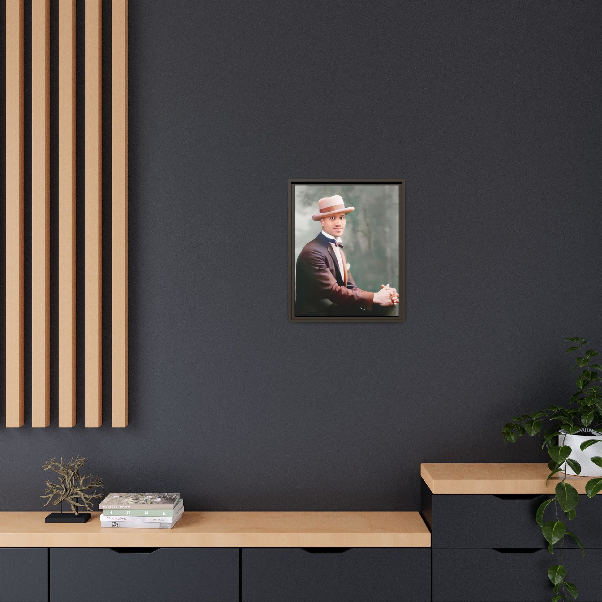 A restored portrait of Jamal from early 20th-century Harlem, dressed in a bow tie and felt hat. This framed matte canvas honors Black history, sophistication, and cultural excellence, perfect for vintage or historically inspired decor.